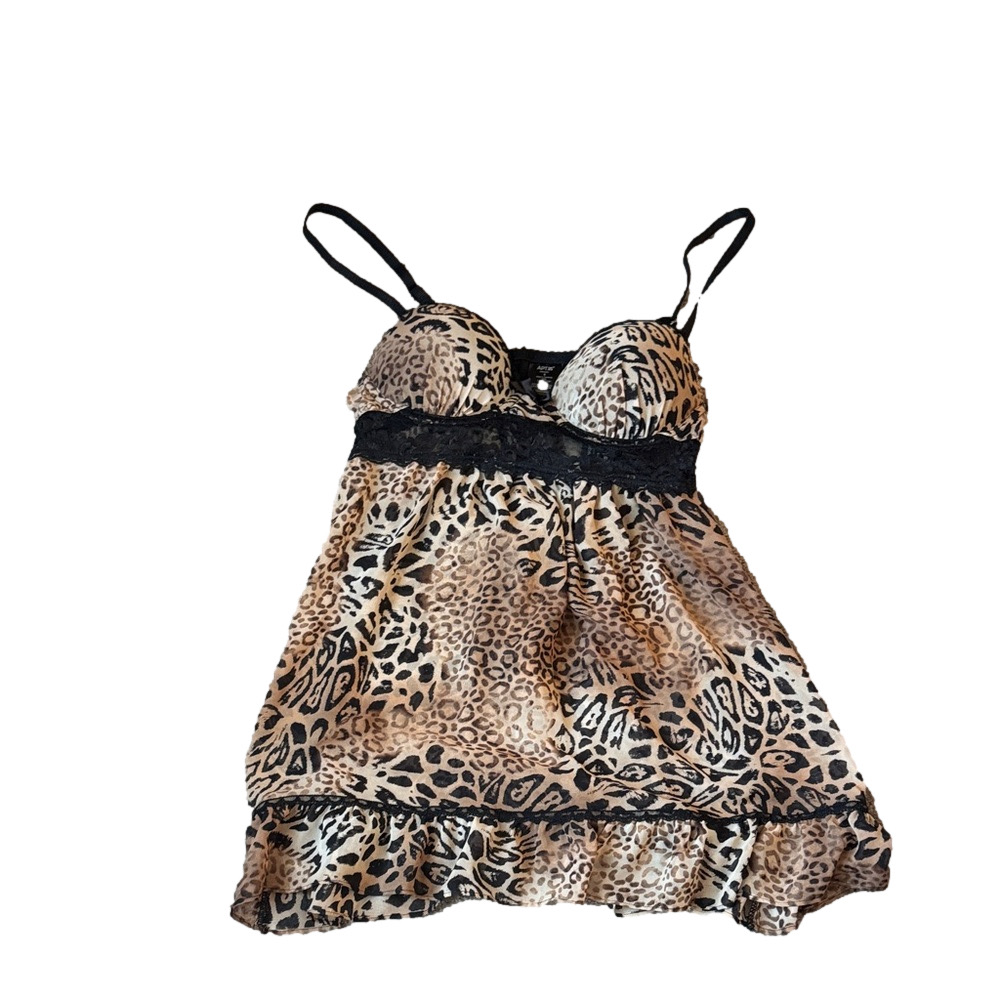 Apt. 9 Leopard Animal Print Lace Trim Babydoll Lingerie Set SIZE S
